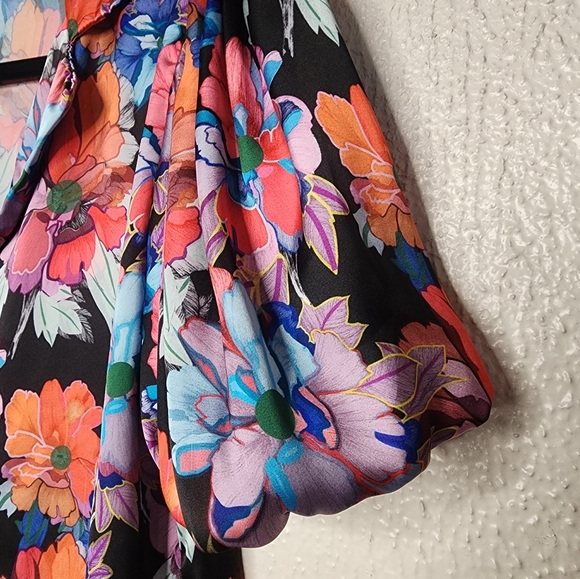 Lobo Rosa Multi-color Floral Balloon Puffy Sleeve Blouse Size XS - Picture 4 of 15